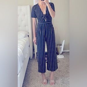 Navy with White Stripes Jumpsuit from Express